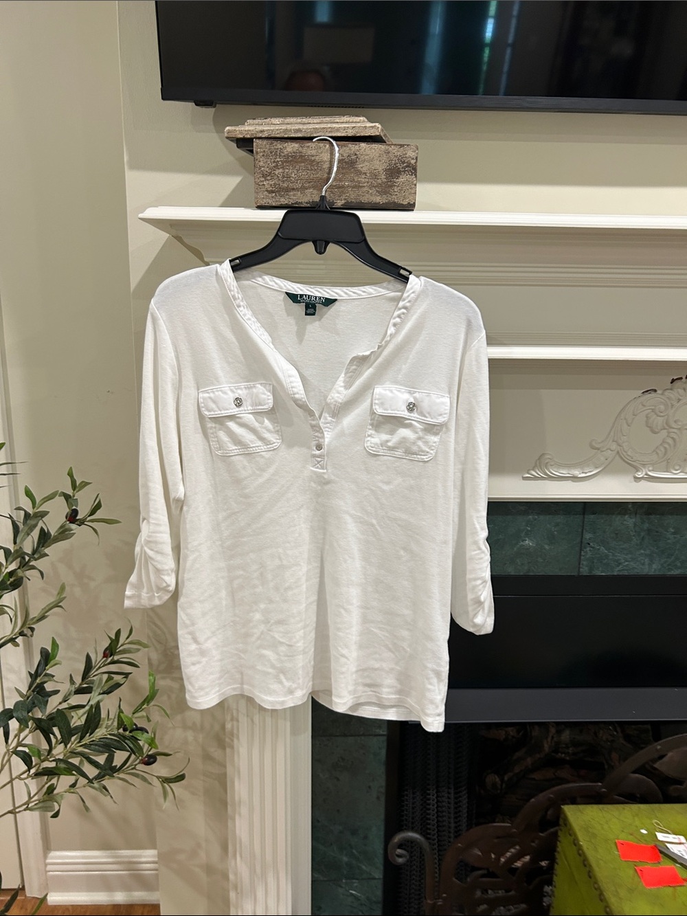 Ralph Lauren White Henley Tunic with Button Pockets